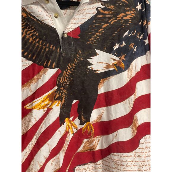 American Summer Patriotic Polo Shirt XL– Bald Eagle & USA Flag Cotton Golf Shirt - Picture 7 of 9